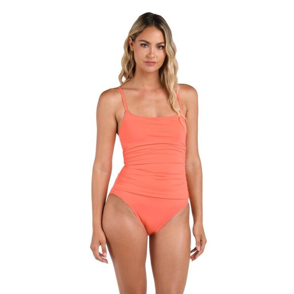 NWT La Blanca Island Goddess One Piece Ruched Swimsuit in Sunset Coral Size 14 - Picture 2 of 10
